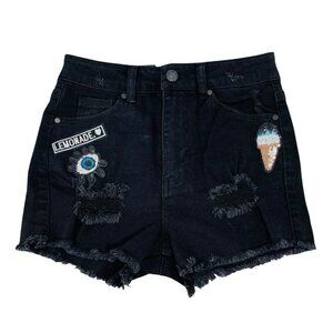 Cest Toi Black Label Jean Shorts High Waist Booties Women Size S Distress Cutoff